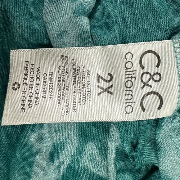 C & C California Womens 2X Green Floral Long Sleeve Top - Picture 5 of 5